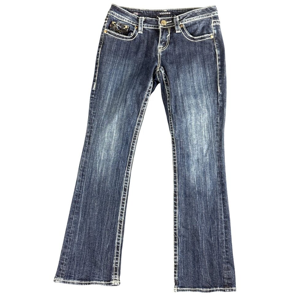 Vigoss Dublin Slim Boot Jeans S3/4 L31 Heritage Fit Studded Rhinestone Y2K